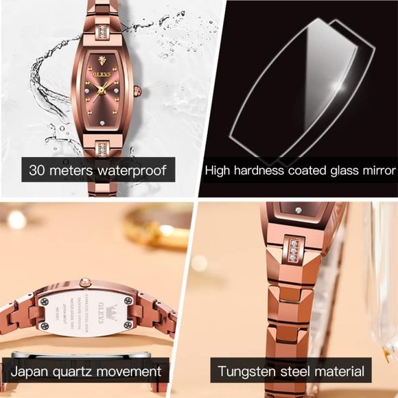 Olevs Slim Thin Rose Gold Steel Band Tonneau Square Quartz Waterproof Wristwatch main image 7